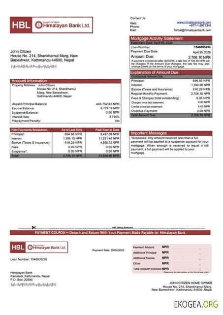 Modèle Word et PDF de relevé hypothécaire de la Nepal Himalayan Bank